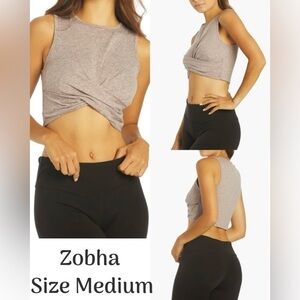 Zobha Melange Twist Crop Top Heather Black Plum Women’s Size Medium Yoga Top